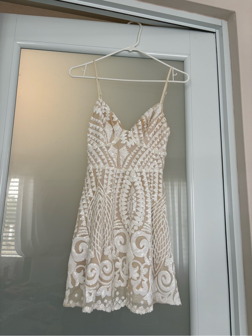 superdown Ivory Embroidered Spaghetti Strap Mini Dress